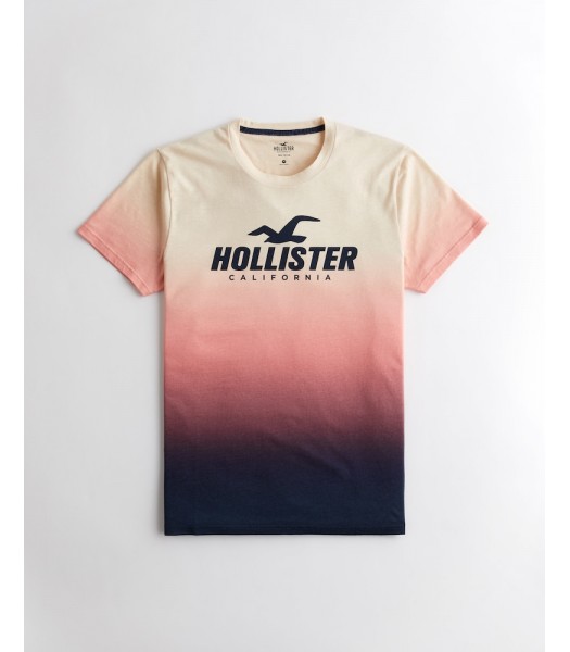 Hollister Cream/Yellow To Navy Ombre Graphic Tee